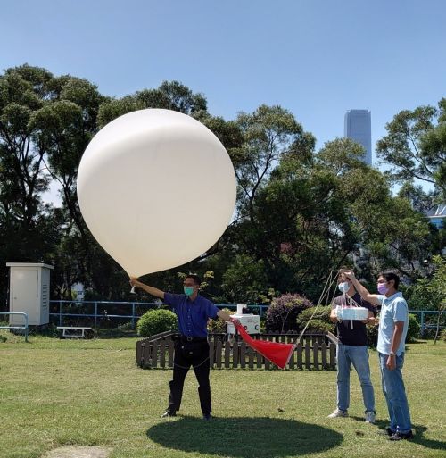 Launching the balloon to collect water vapour content data.