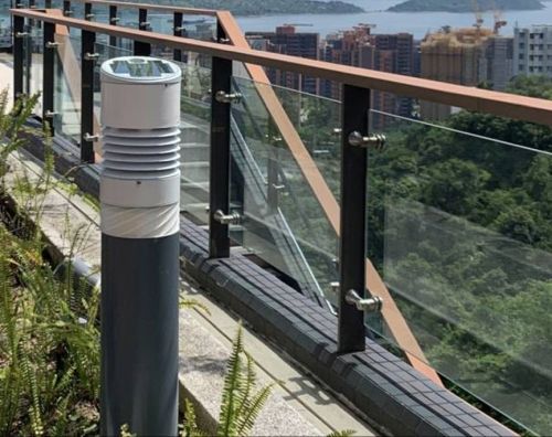 A bollard style automatic weather station installed at the Chinese University of Hong Kong.