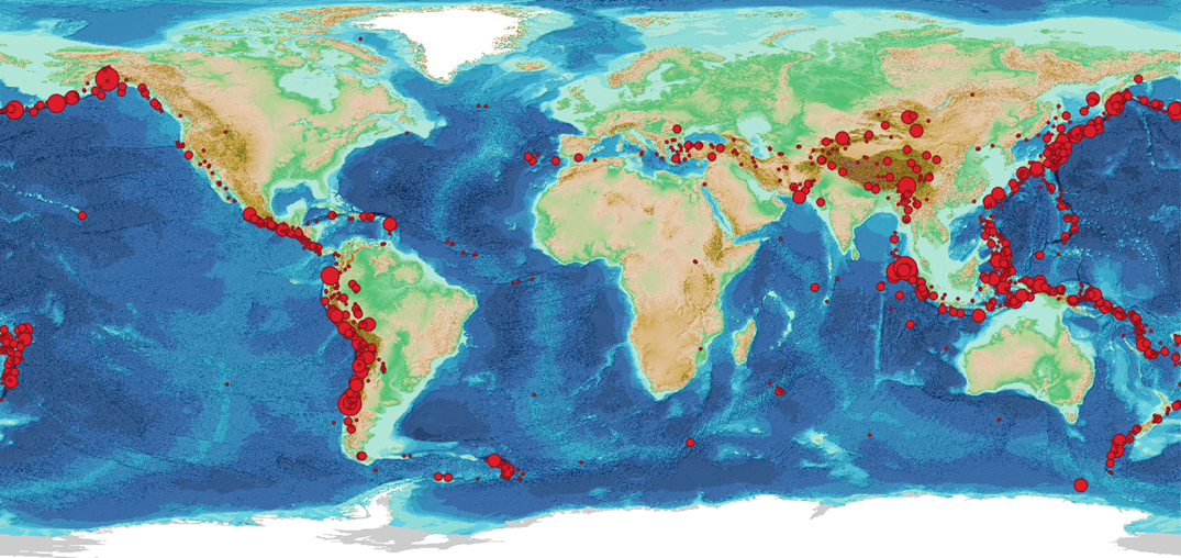 Distribution map of global earthquakes with magnitude 7.0 or above since 1811