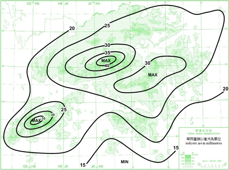 Distribution Map of Mean January Rainfall in Hong Kong (1971-2000)
