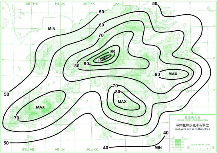 Distribution Map of Mean March Rainfall in Hong Kong (1981-2010)