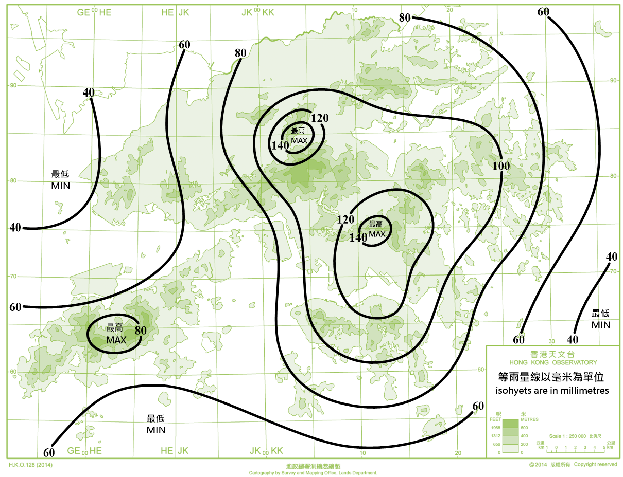 Distribution Map of Mean October Rainfall in Hong Kong (1991-2020)