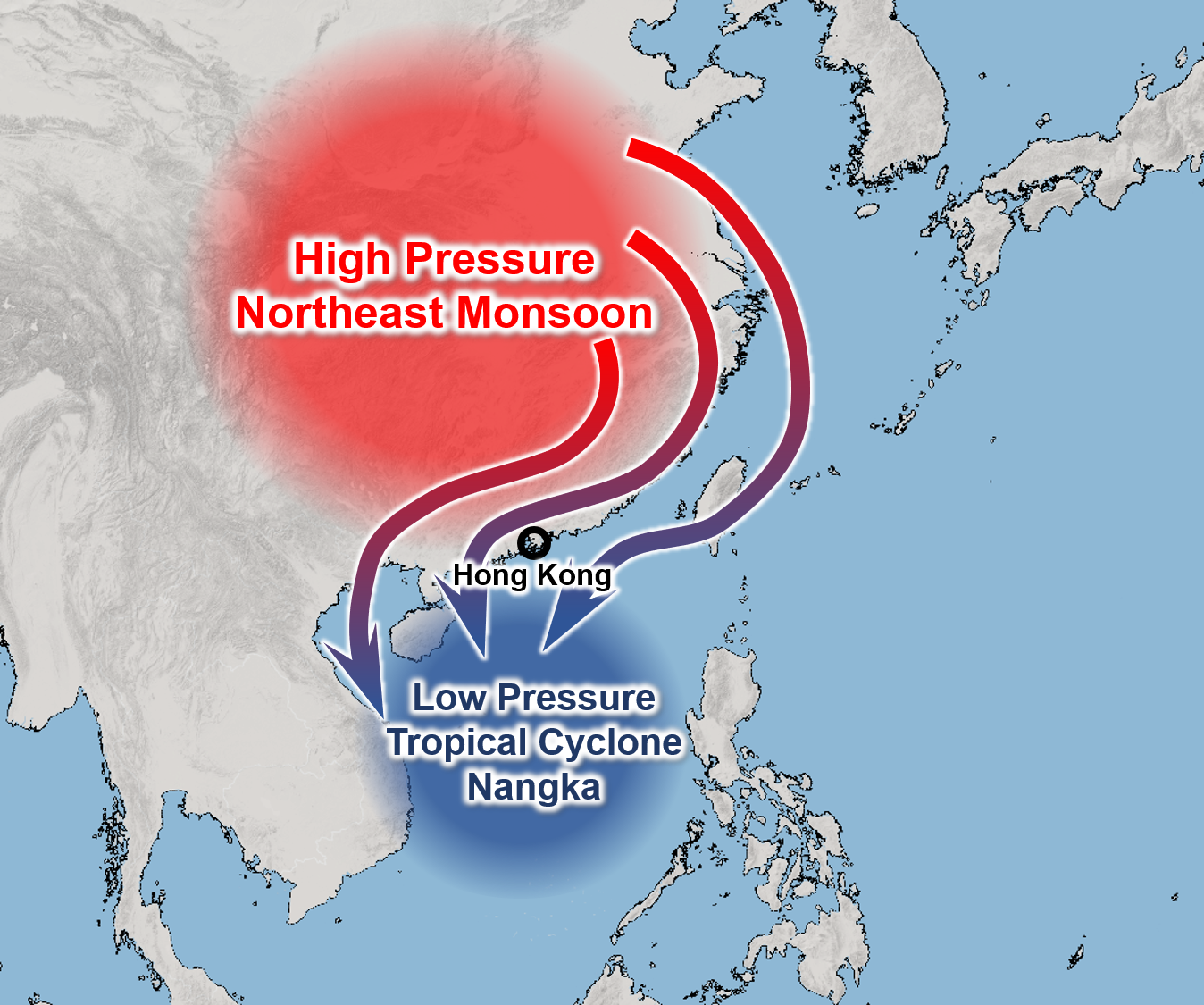 Fig. 1: The combined effect of a tropical cyclone and a northeast monsoon resulted in strong winds along the South China coast