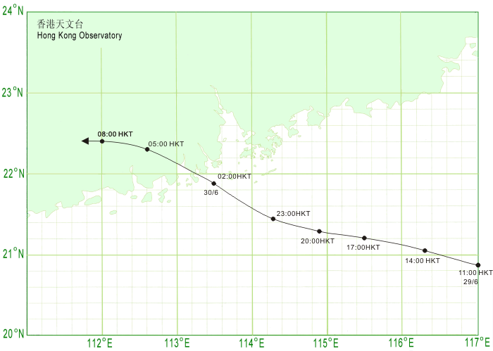 Track of Doksuri(1206) near Hong Kong