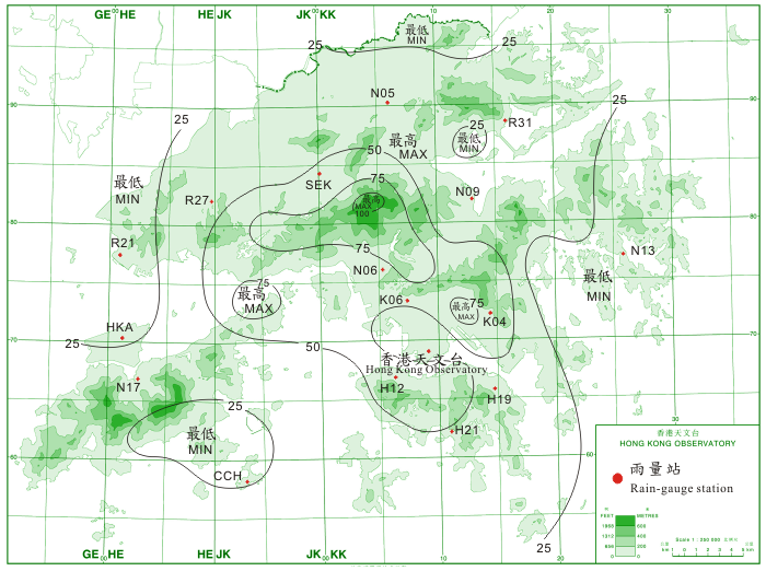 Rainfall distribution for 28 - 30 June 2012(isohyets are in millimetres). 