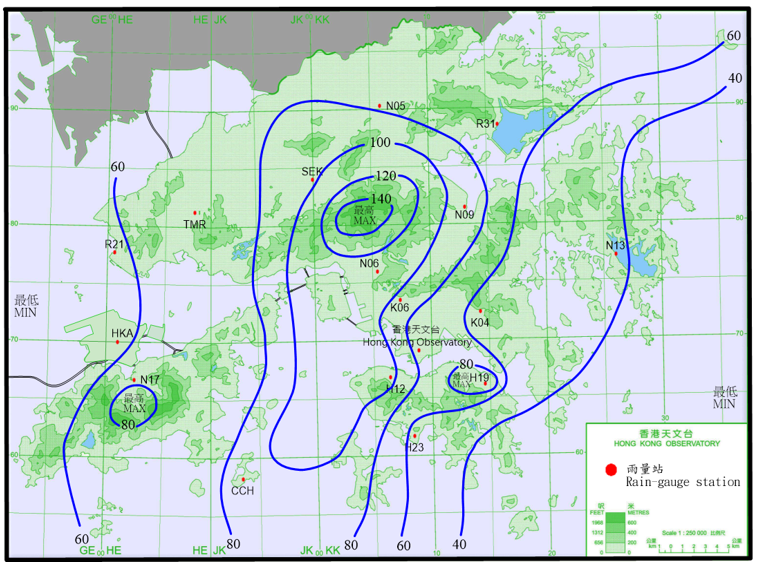 Rainfall distribution on 30 May – 1 June 2024 (isohyets are in millimetres).