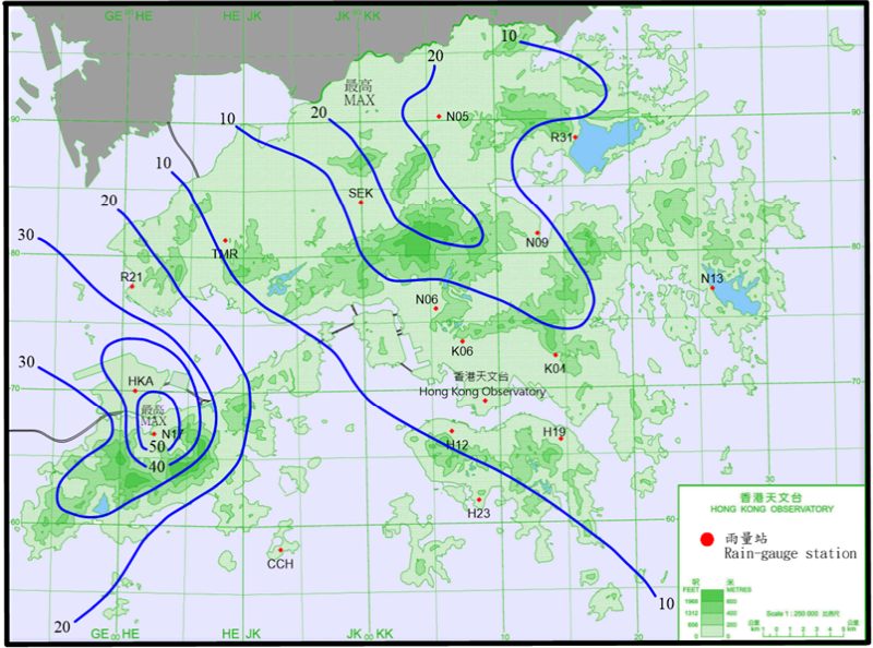 Rainfall distribution on 3 – 5 October 2025 (isohyets are in millimetres).