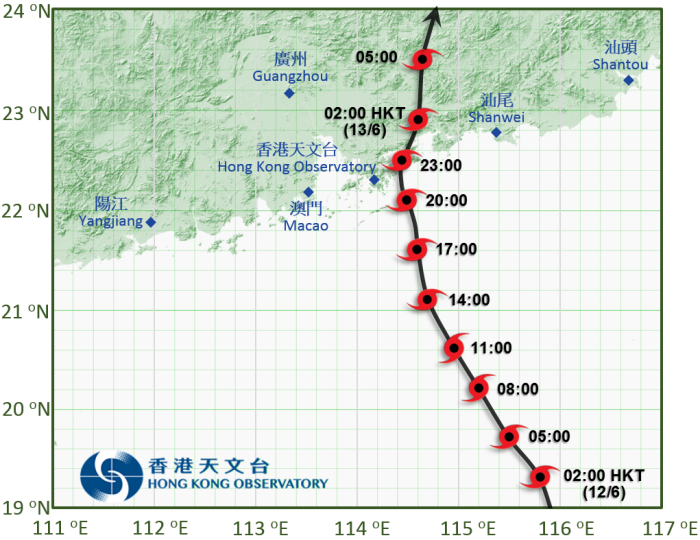 Provisional track of Merbok near Hong Kong.