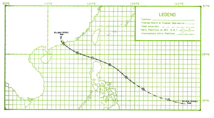 Track of Typhoon Ellen (8309) : 29 August - 9 September 