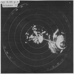 (a)Radar pictures of Typhoon Elsie taken at the Royal Observatory on October 13 - 14, 1975