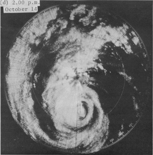 Radar pictures of Typhoon Elsie taken at the Royal Observatory on October 13 - 14, 1975