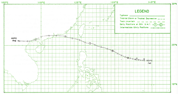 Track of Typhoon Hope: 28 July - 3 August 1979