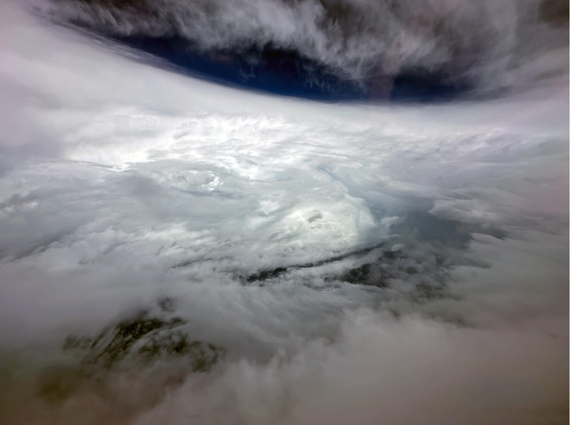 Government Flying Service (GFS) dispatched a fixed-wing aircraft to conduct surveillance near Saola on the morning of 1 September.  The photo taken at the aircraft showed that Saola was a mature tropical cyclone with a clear eye and well-defined eyewalls. (Courtesy of GFS).