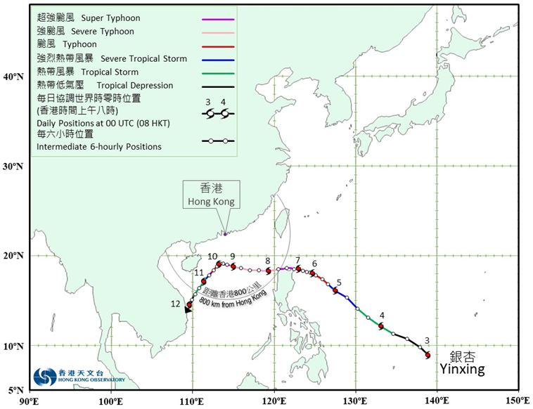 超強颱風銀杏(2422)的暫定路徑圖