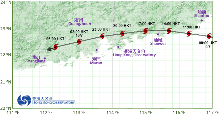  Track of Linfa (1510) near Hong Kong