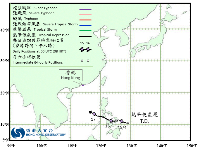热带低气压
(4月14日-17日)路径图
