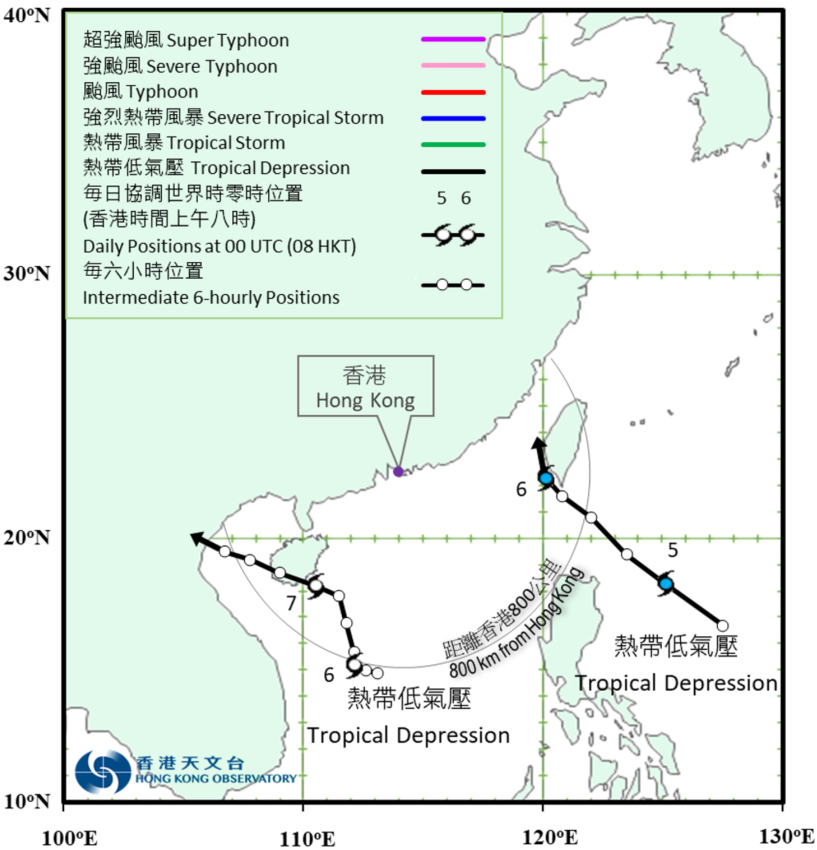 Tracks of the two tropical depressions: 5 – 8 July 2021