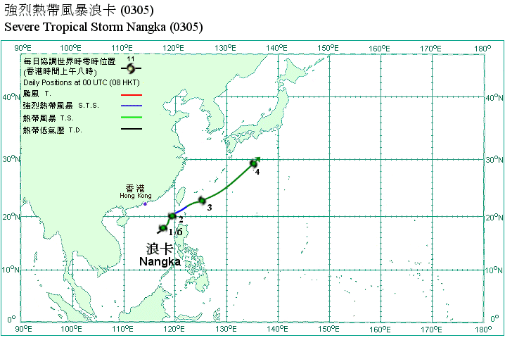 Track of Severe Tropical Storm Nangka