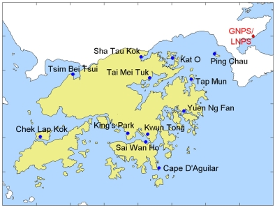 Locations of monitoring stations