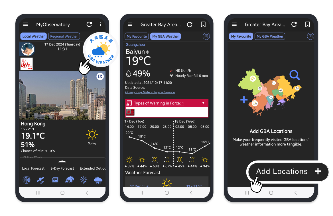 “Greater Bay Area Weather” page on “MyObservatory” provides the real-time weather observations