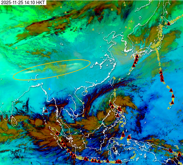 Fig. 1 Sulfur Dioxide satellite image at around 2 p.m. on 25 November 2025