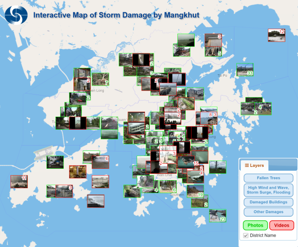 Layout of the “Interactive Map of Storm Damages by Mangkhut” webpage