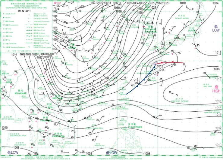 Sample of coloured weather charts