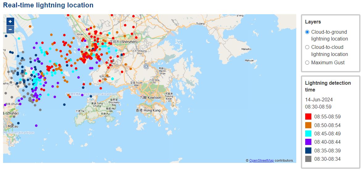 Lightning location map on the Lightning Location Information Service webpage