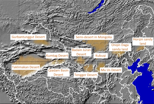 Sources of sandstorm/duststorm in East Asia