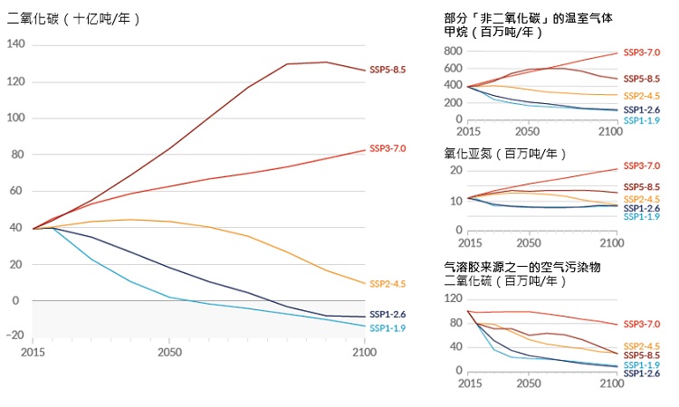 2015-2100 年期间每年人为排放量的5种情景