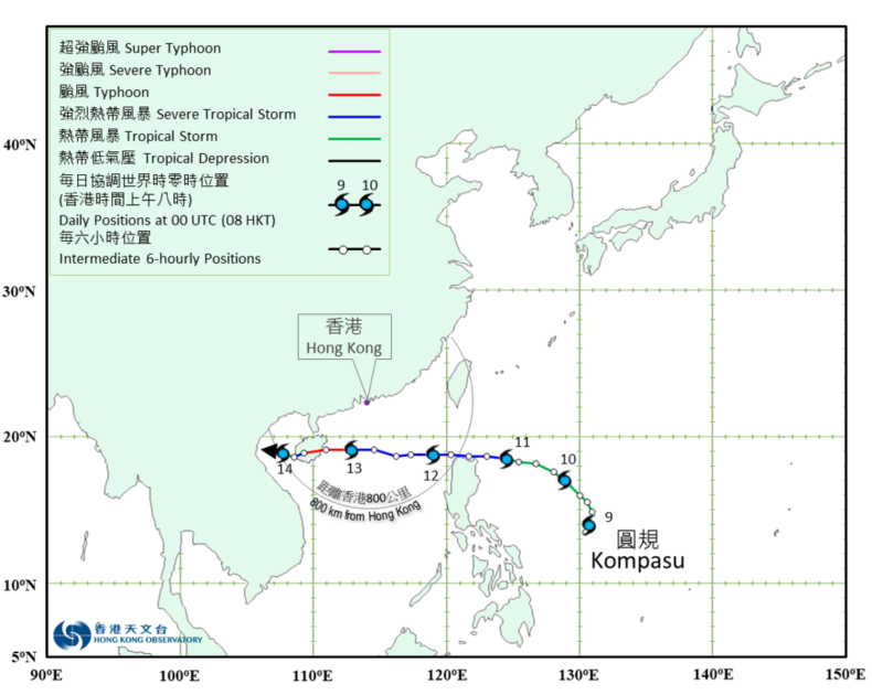 二零二一年十月八日至十四日圆规(2118)的路径图。