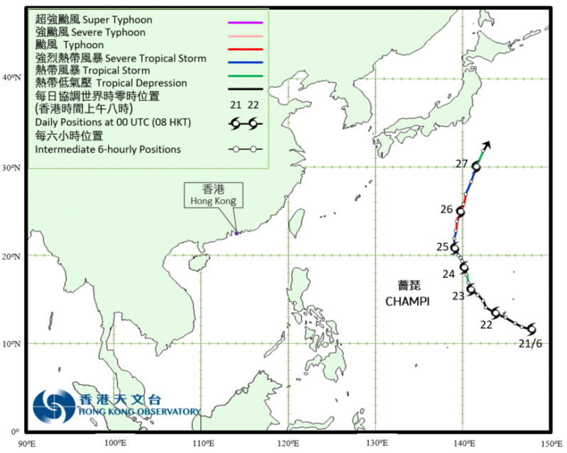 台风蔷琵(2105)的路径图