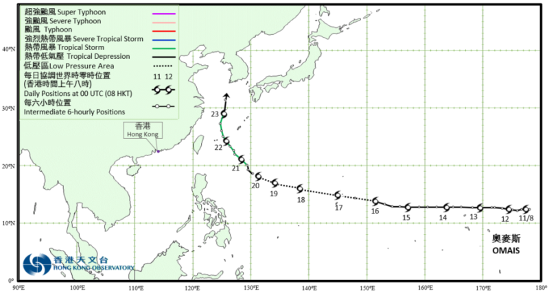 热带风暴奥麦斯(2112)的路径图
