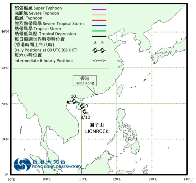 热带风暴狮子山(2117)的路径图