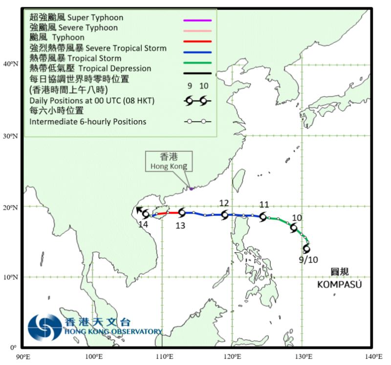 台风圆规(2118)的路径图