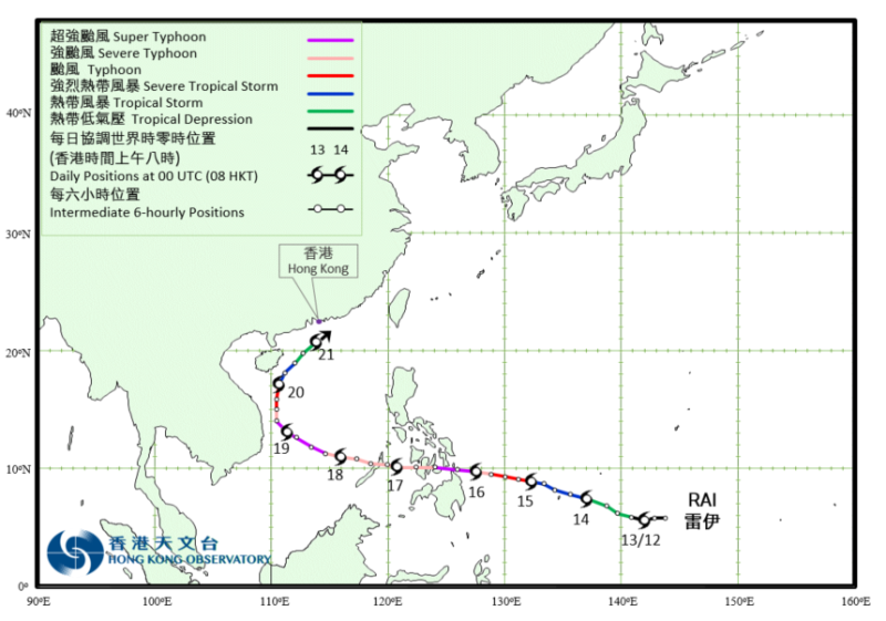 超强台风雷伊(2122)的路径图