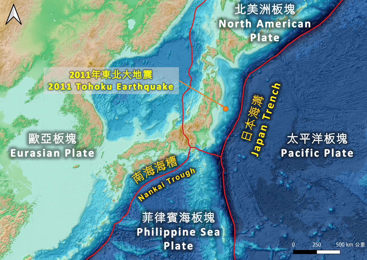 南海海槽、日本海沟和邻近板块的位置图