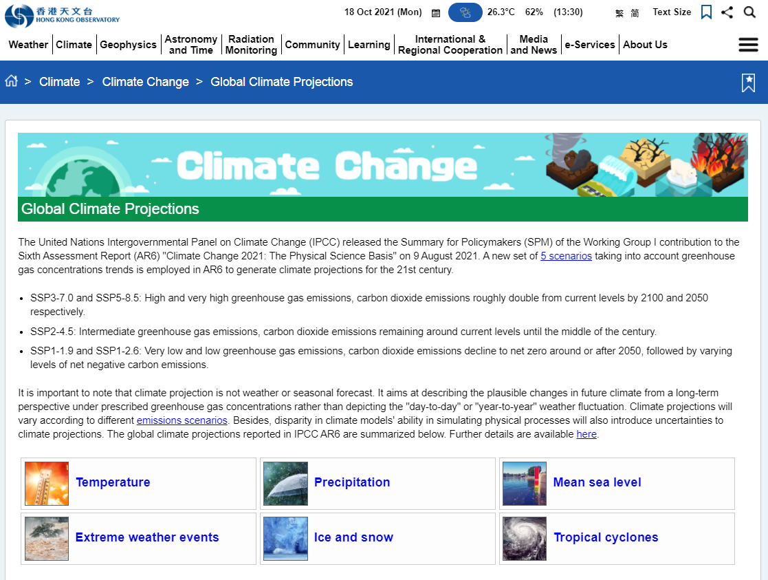 Latest Global Climate Projections webpage