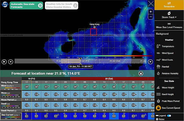 Sea currents forecast now available under “Automatic Sea-state Forecasts” on the “Meteorological Information for Fishermen” webpage of the Hong Kong Observatory.