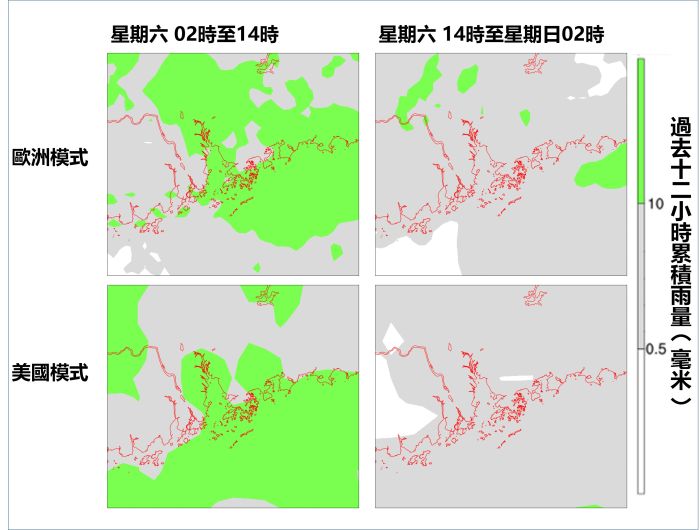 部分電腦預報模式預測星期六（6月17日）的驟雨集中在中午前。