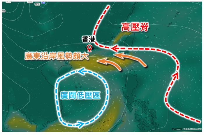 星期六（8月16日）上午8時歐洲中期天氣預報中心人工智能預報模式AIFS[1]的地面等壓線及風場預報