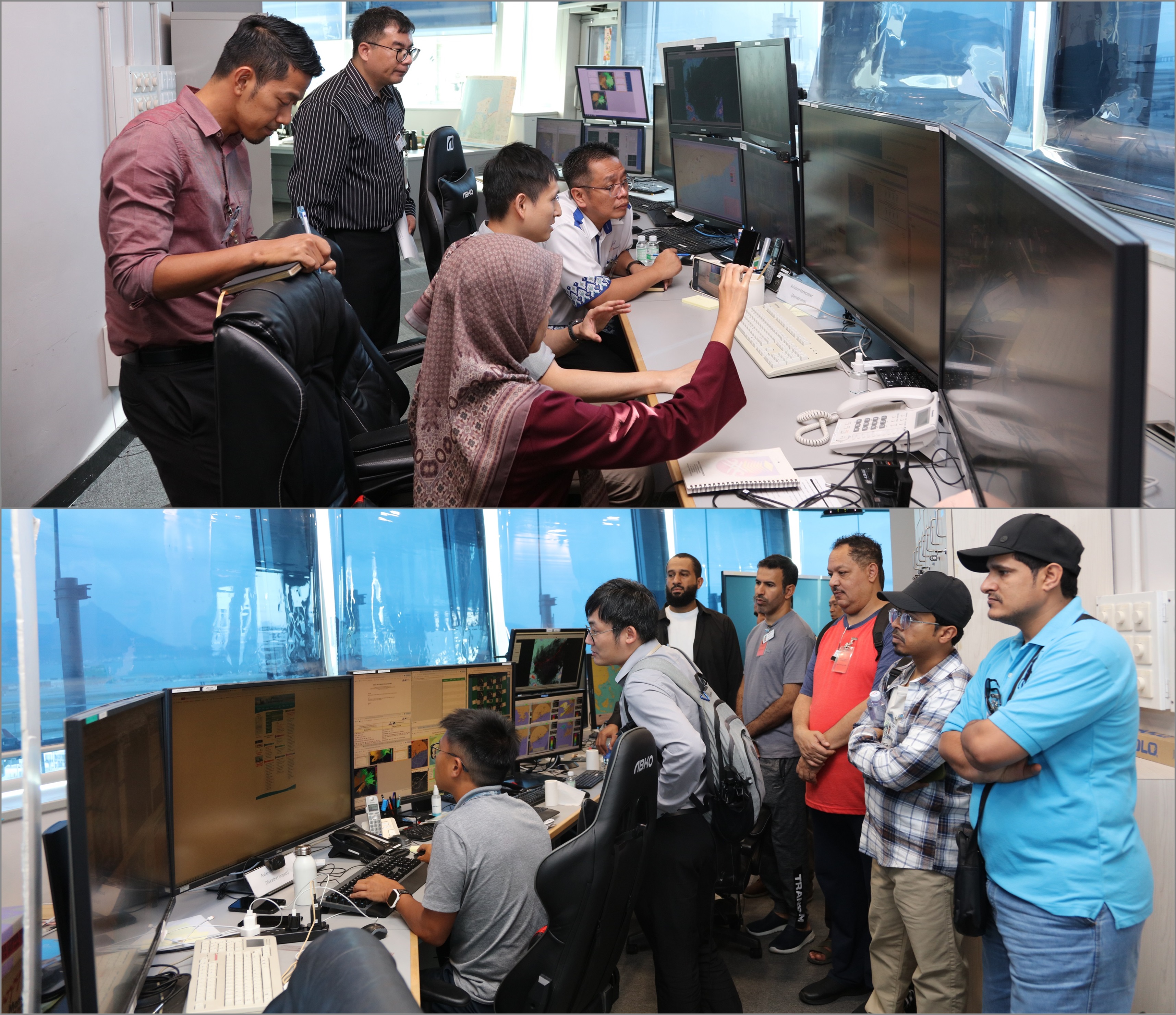 马来西亚气象局及阿曼苏丹国民航局的代表于机场气象所实习，观摩天文台航空天气预报的运作