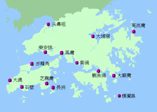 各預報潮汐地點的位置圖