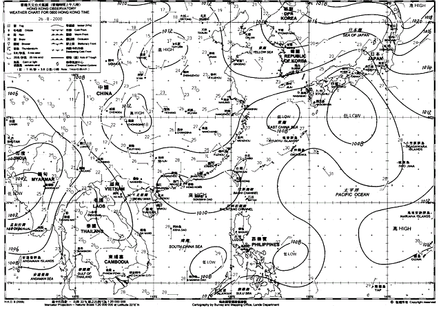 2008年8月26日上午8時的天氣圖