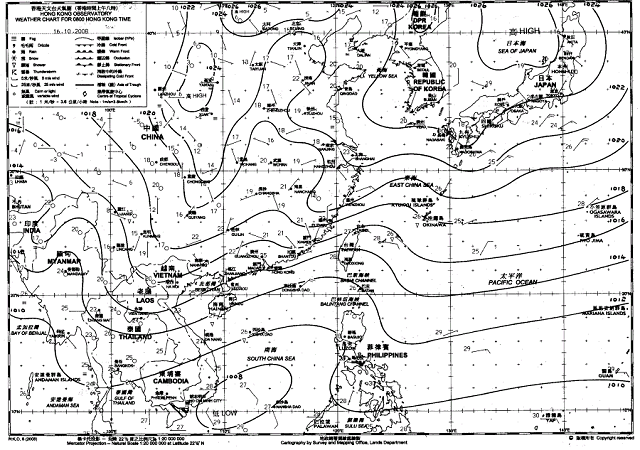 2008年10月16日上午8時的天氣圖